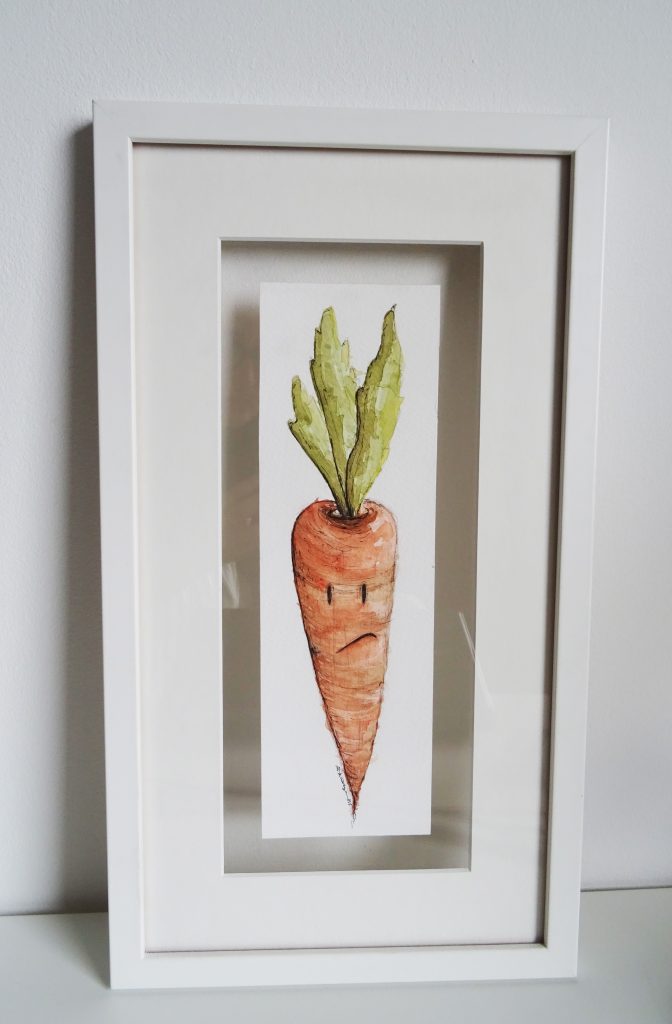 hand painted watercolour of a sad carrot